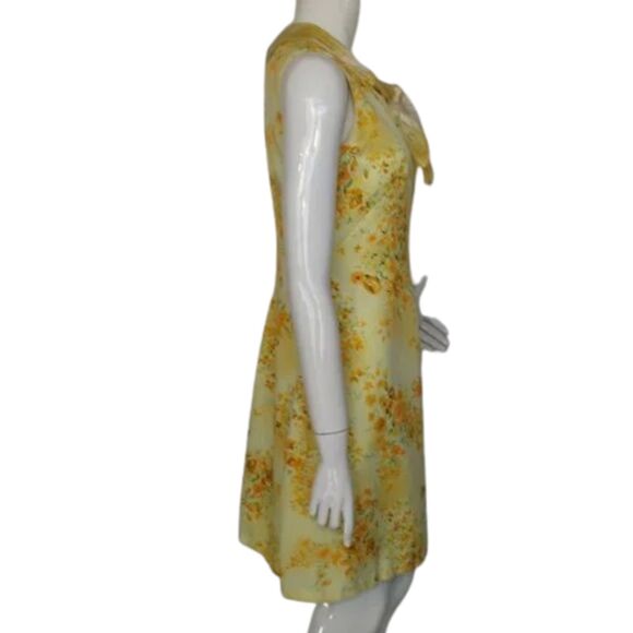 VINTAGE Dress, 4, Yellow Floral, Scarf tie neck, Sleeveless, Handmade - Picture 12 of 13
